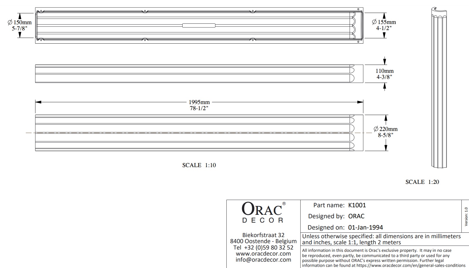 Полуколонна под покраску Orac Decor K1001