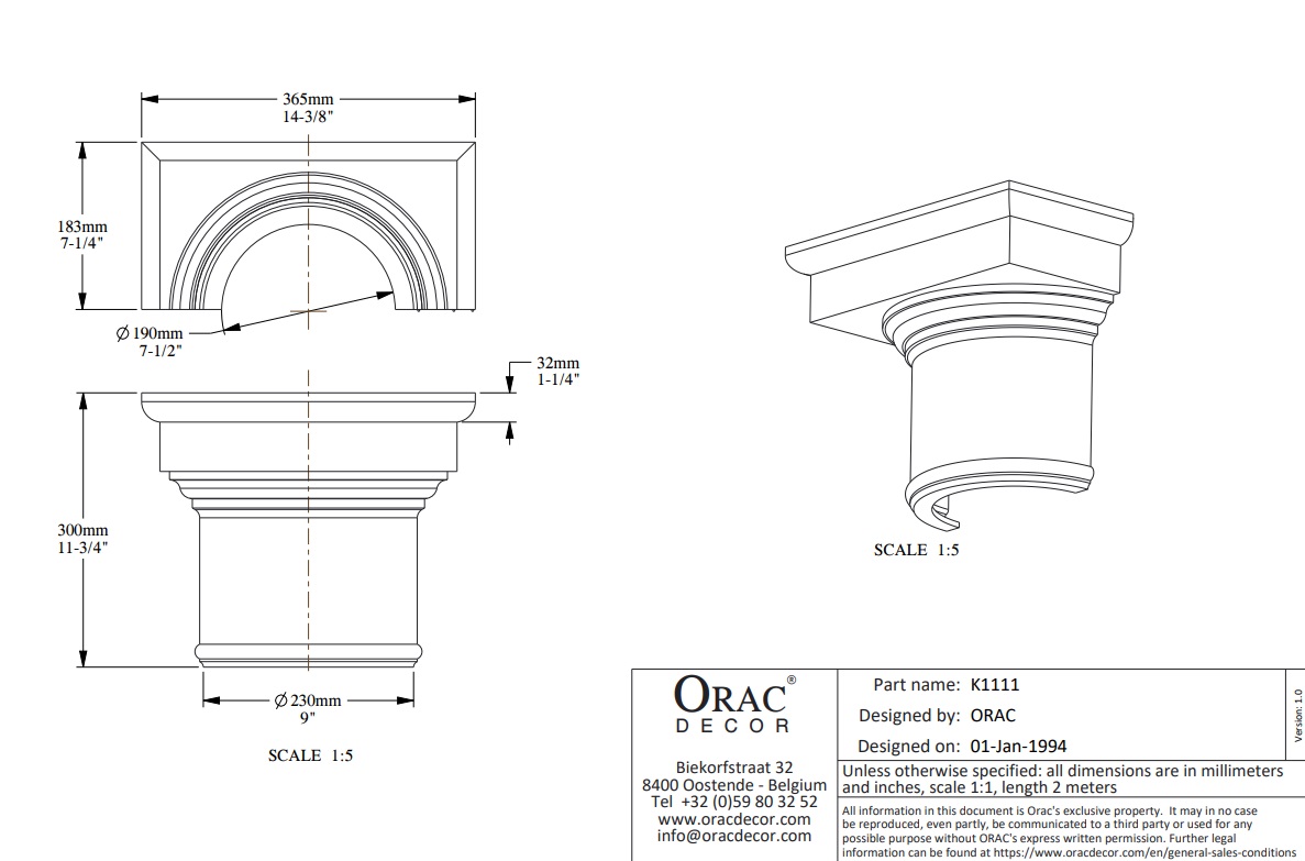 Капитель полуколонны под покраску Orac Decor K1111