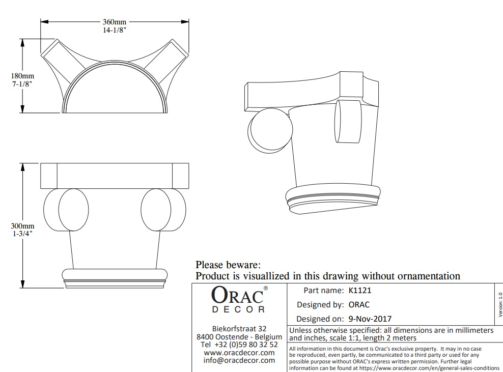 Капитель полуколонны под покраску Orac Decor K1121 Капитель полуколонны под покраску Orac Decor K1121