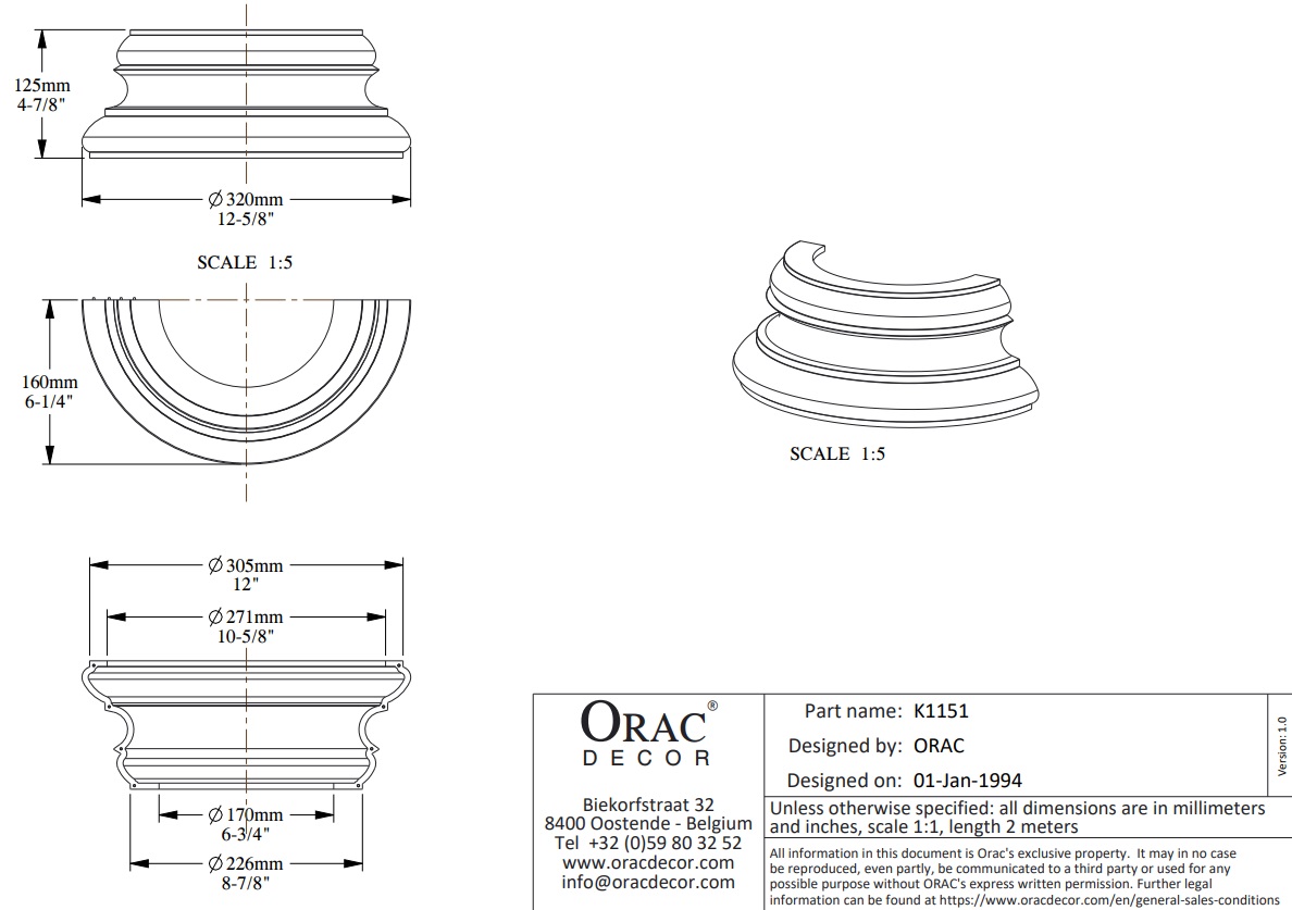 База полуколонны под покраску Orac Decor K1151