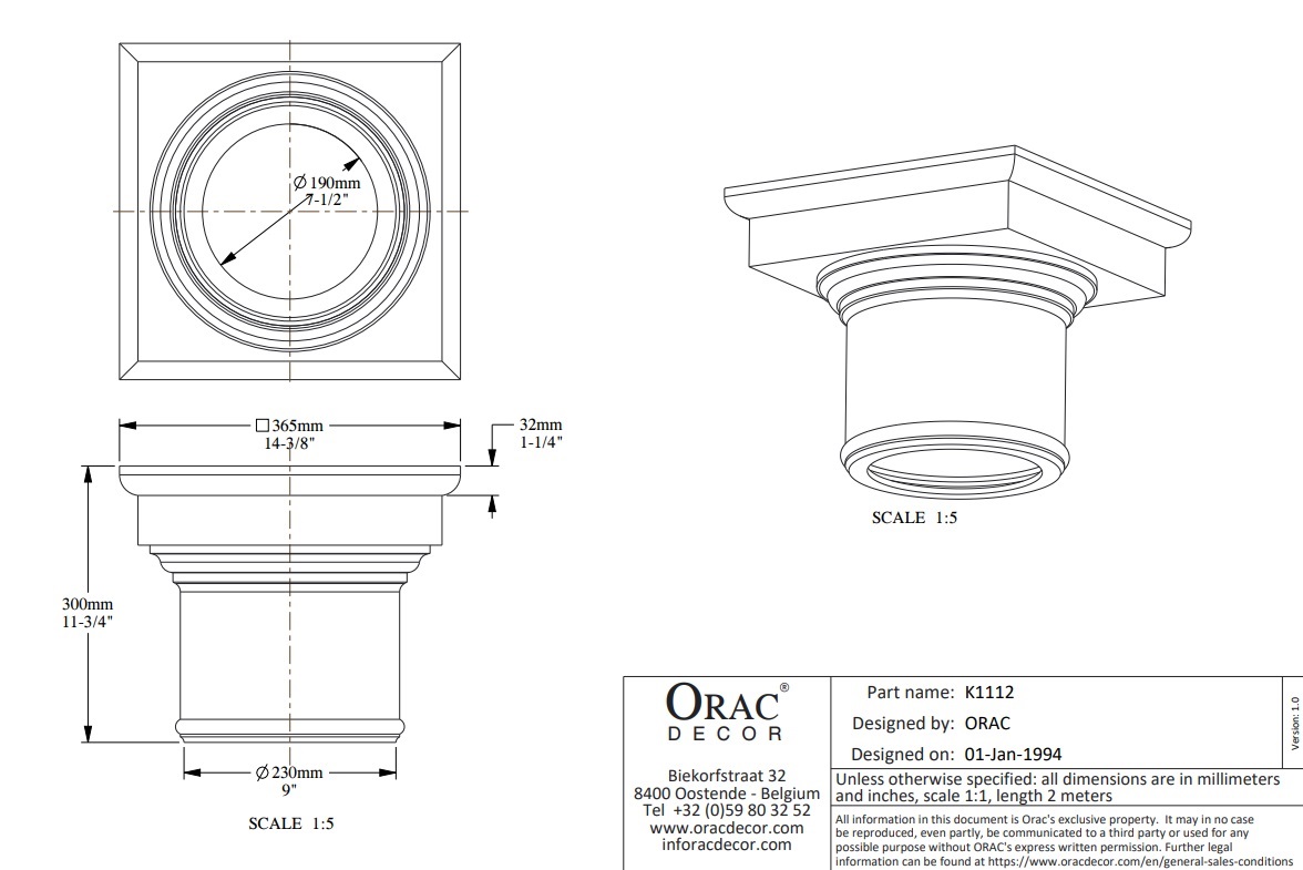 Капитель колонны под покраску Orac Decor K1112