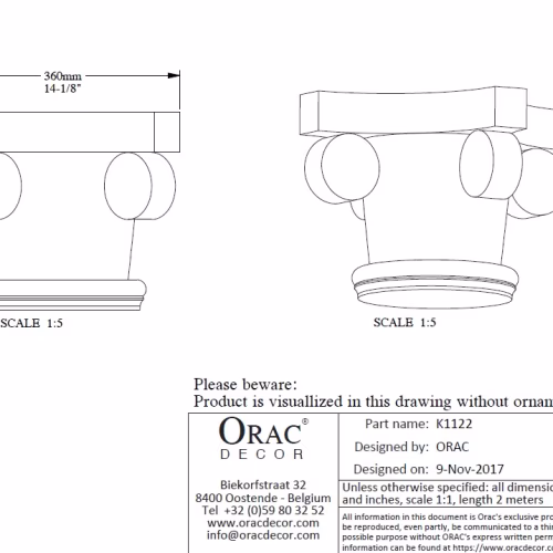 Капитель колонны под покраску Orac Decor K1122