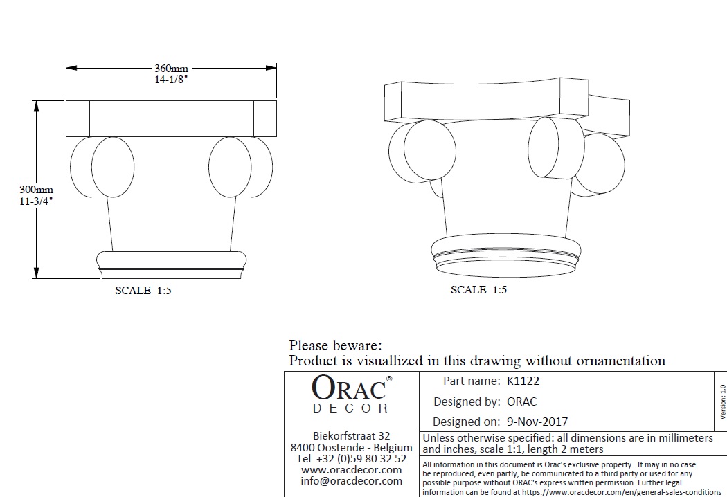 Капитель колонны под покраску Orac Decor K1122