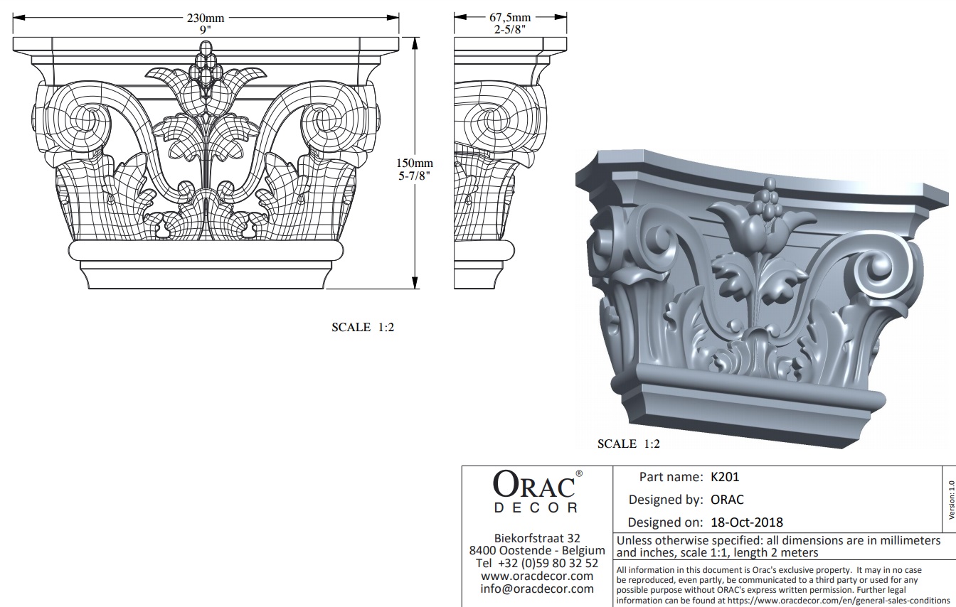 Капитель пилястры под покраску Orac Decor K201