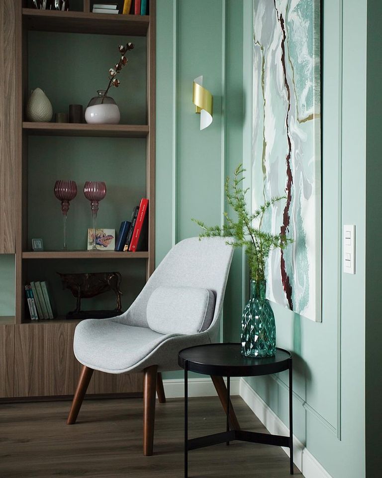 Краска Lanors Mons цвет Болотный Marsh 97 Interior 1 л фото в интерьере