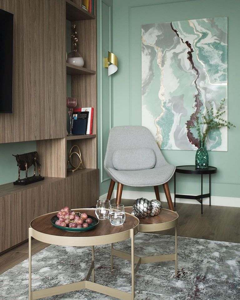 Краска Lanors Mons цвет Болотный Marsh 97 Eggshell 1 л фото в интерьере