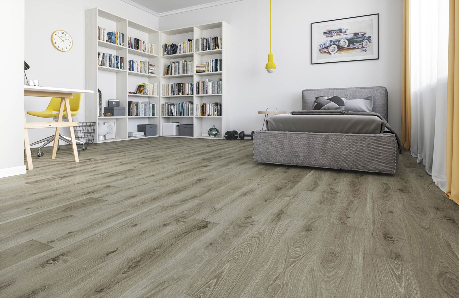 Кварцвиниловый SPC ламинат Fargo Comfort Дуб Марсель 385-1 1220×150×4 фото в интерьере