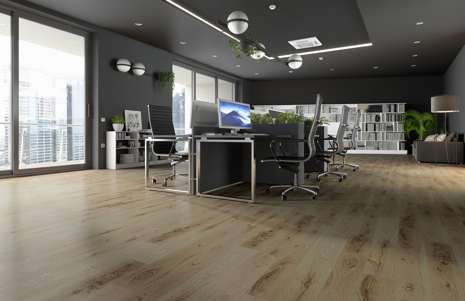 Кварцвиниловый SPC ламинат Fargo Classic Дуб Осло 385-5 1220×150×3,5 фото в интерьере