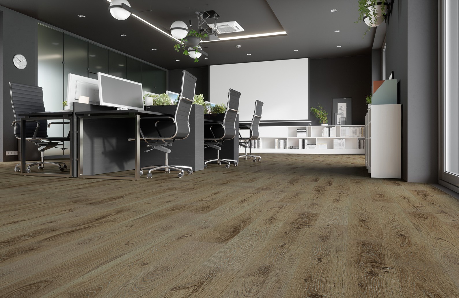 Кварцвиниловый SPC ламинат Fargo Classic Дуб Осло 385-5 1220×150×3,5 фото в интерьере