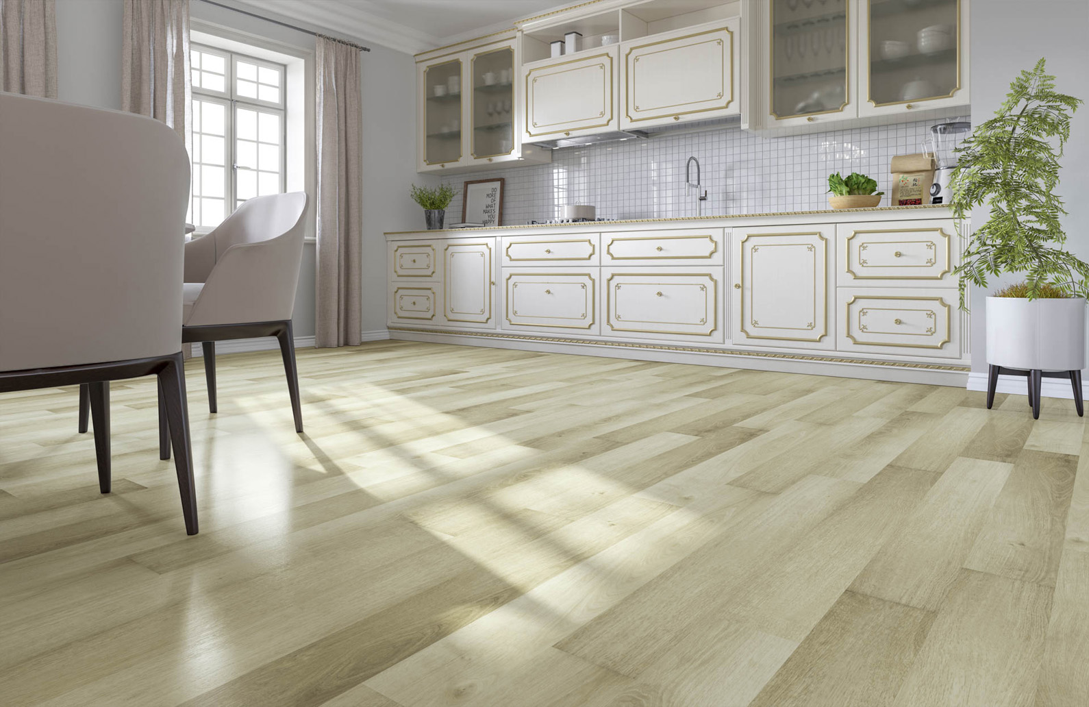 Кварцвиниловый SPC ламинат Fargo Classic Дуб Бангкок 64W965 1220×150×3,5 фото в интерьере