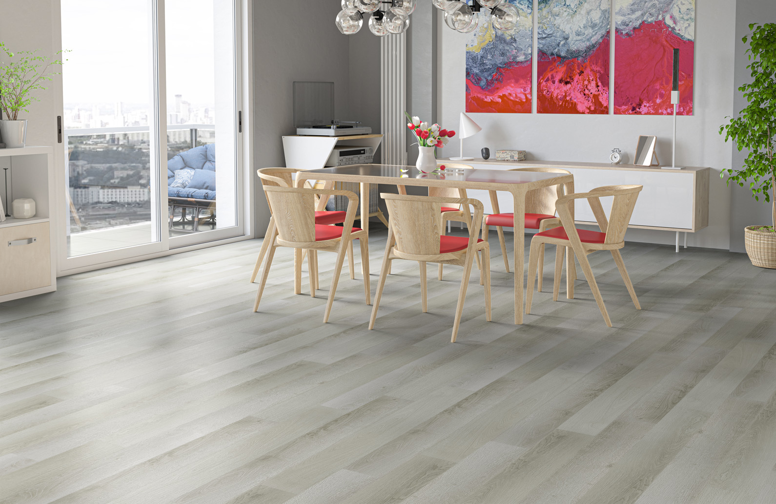 Кварцвиниловый SPC ламинат Fargo Classic Дуб Флоренция 65W965 1220×150×3,5 фото в интерьере