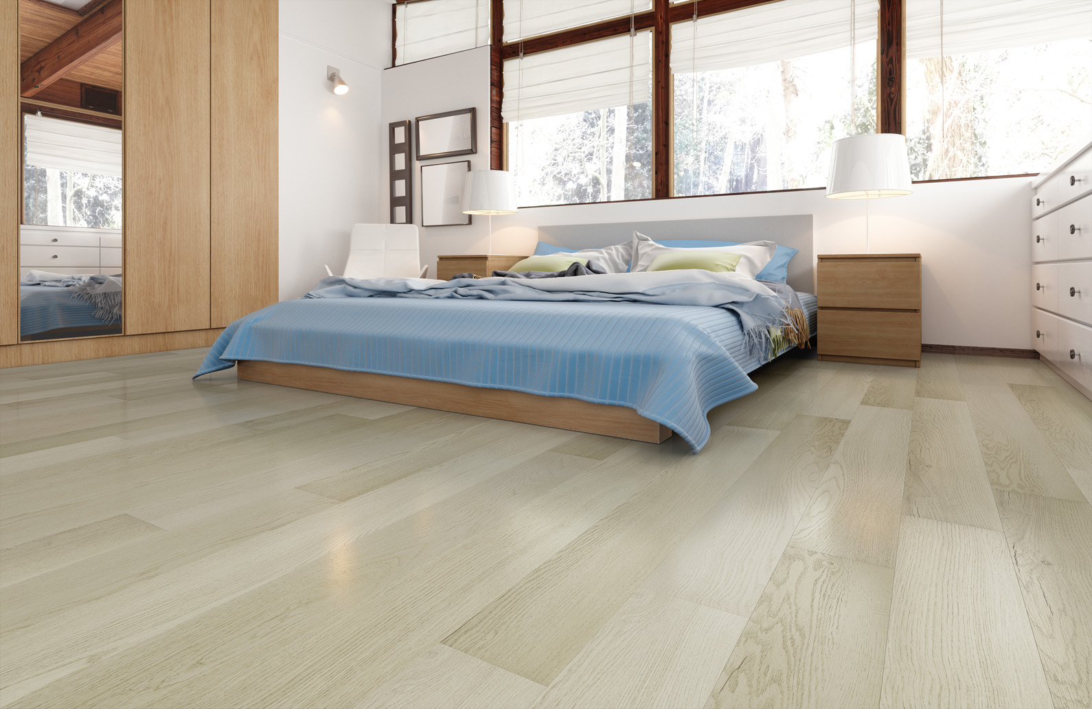 Кварцвиниловый SPC ламинат Fargo Comfort Дуб Амстердам 67W948 1220×150×4 фото в интерьере