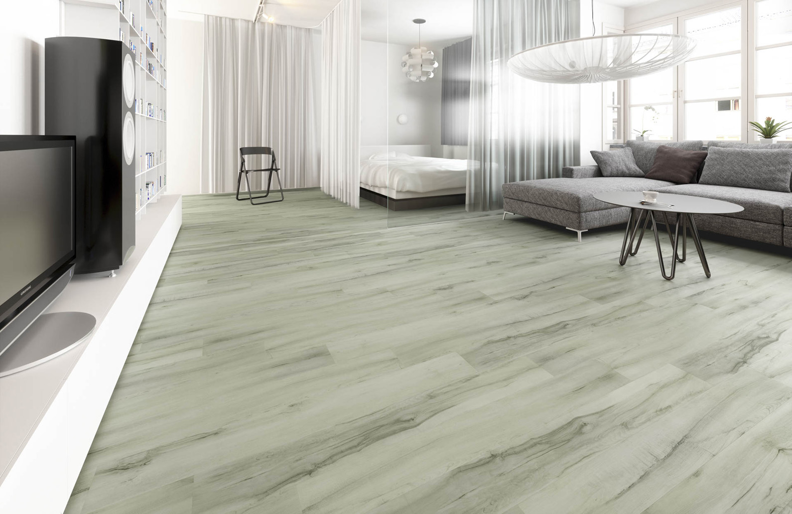 Кварцвиниловый SPC ламинат Fargo Comfort Дуб Венеция 67W951 1220×150×4 фото в интерьере