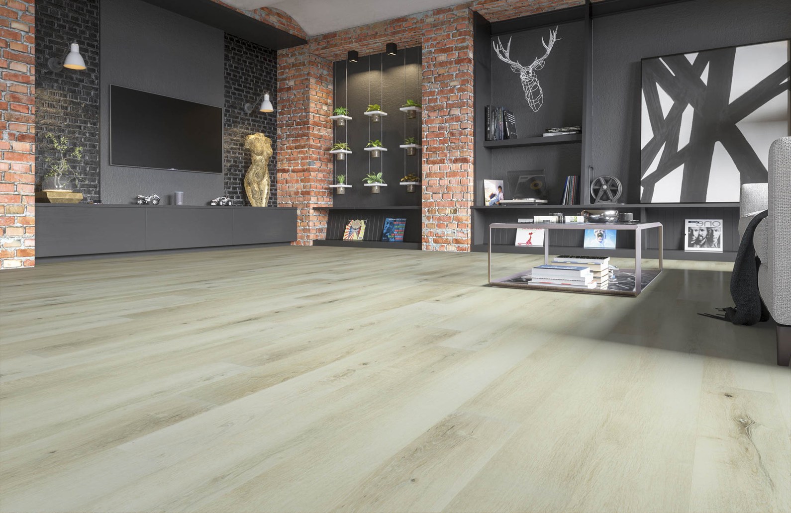 Кварцвиниловый SPC ламинат Fargo Comfort Дуб Верона 68W963 1220×150×4 фото в интерьере