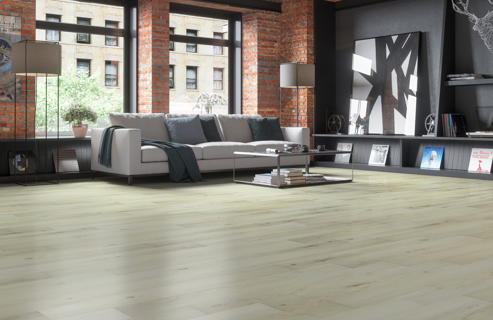 Кварцвиниловый SPC ламинат Fargo Comfort Дуб Верона 68W963 1220×150×4 фото в интерьере