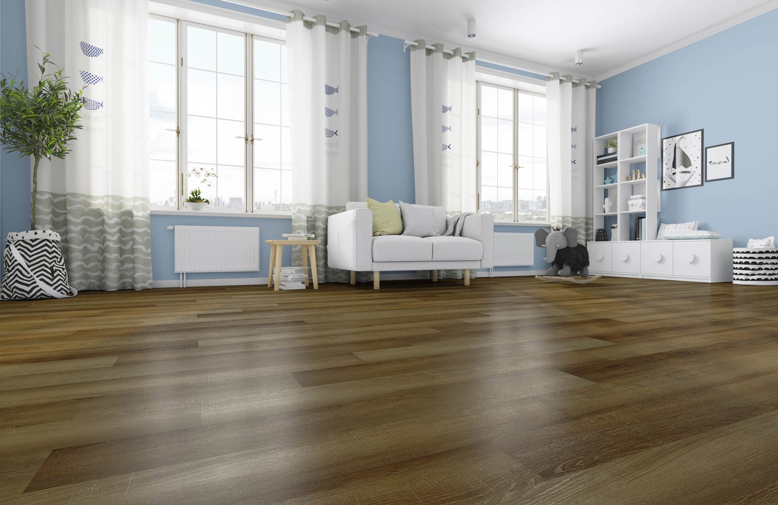 Кварцвиниловый SPC ламинат Fargo Comfort Дуб Чикаго 69W921 1220×150×4 фото в интерьере