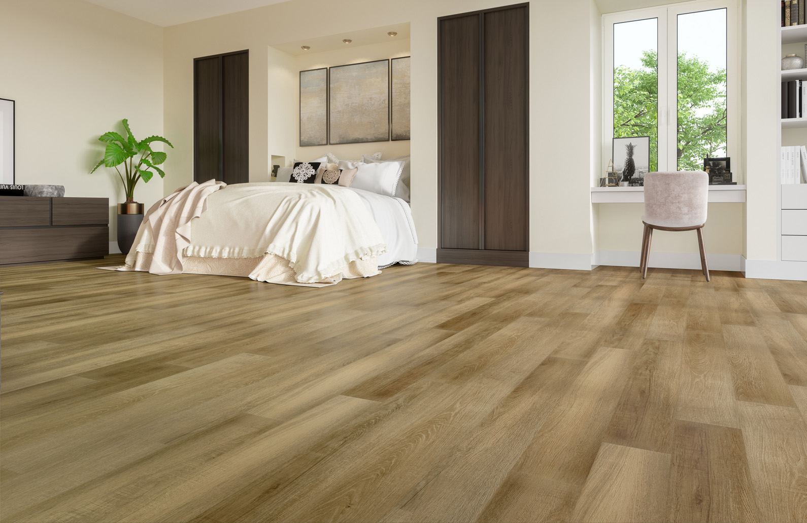 Кварцвиниловый SPC ламинат Fargo Comfort Дуб Мехико 70W921 1220×150×4 фото в интерьере