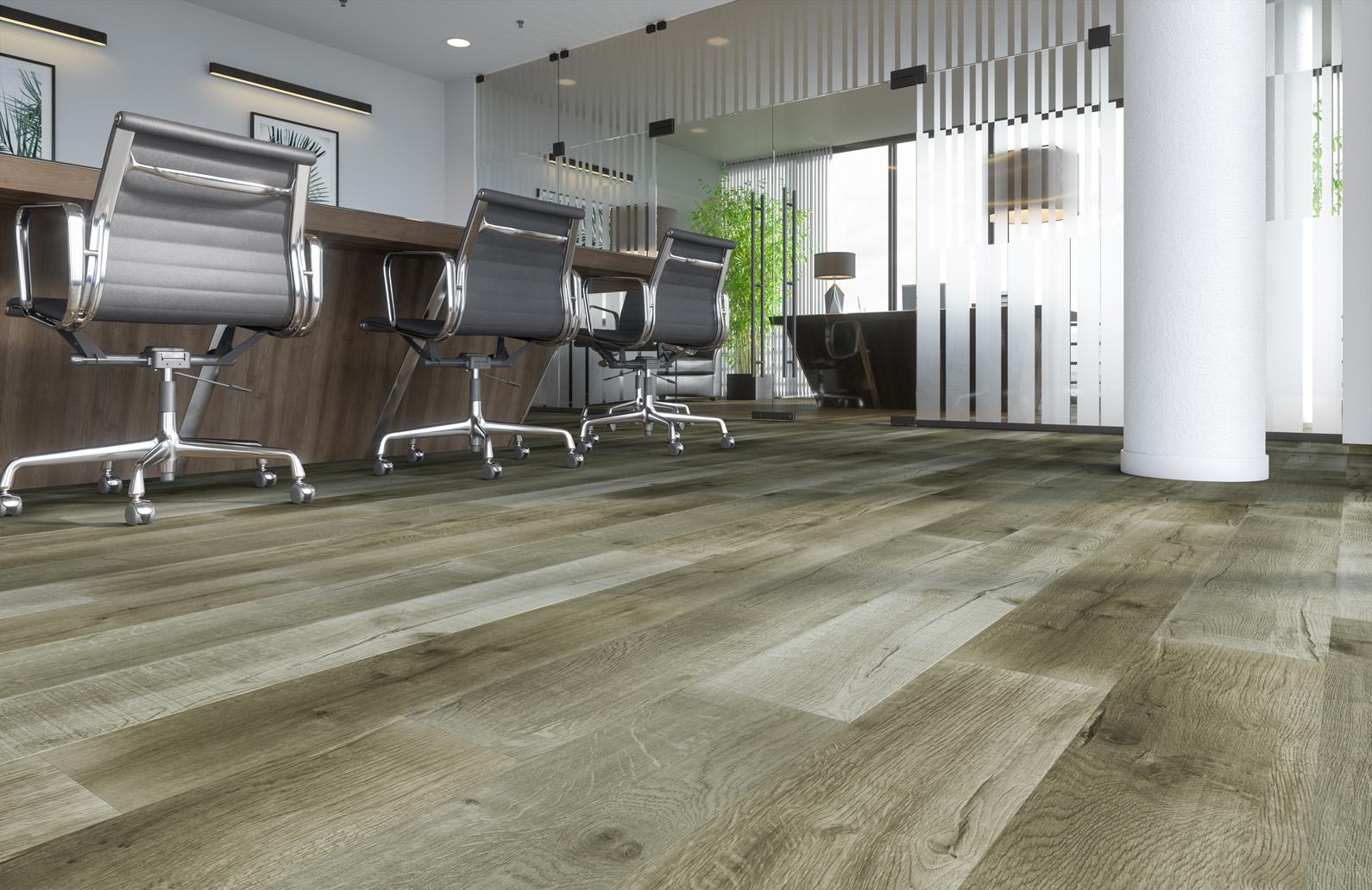 Кварцвиниловый SPC ламинат Fargo Classic Дуб Токио 81996-1 1220×150×3,5 фото в интерьере