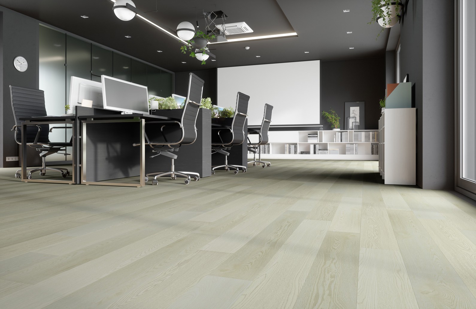 Кварцвиниловый SPC ламинат Fargo Classic Дуб Арктический JC18001 1220×150×3,5 фото в интерьере