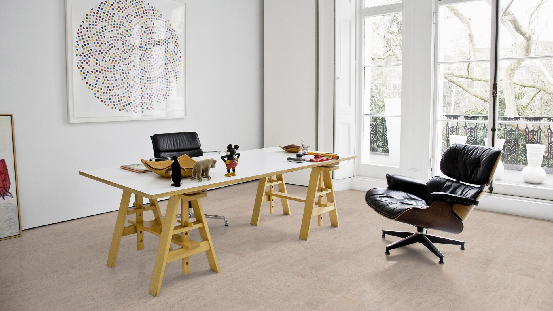 Пробковый пол замковый Wicanders Fashionable Antique White C88K001 905×295×10,5 фото в интерьере