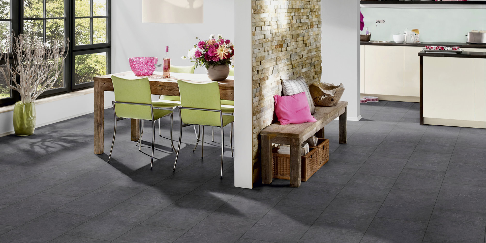 Ламинат Ter Hurne Trend Line Камень серый антрацит 1958 1285×327×8 фото в интерьере